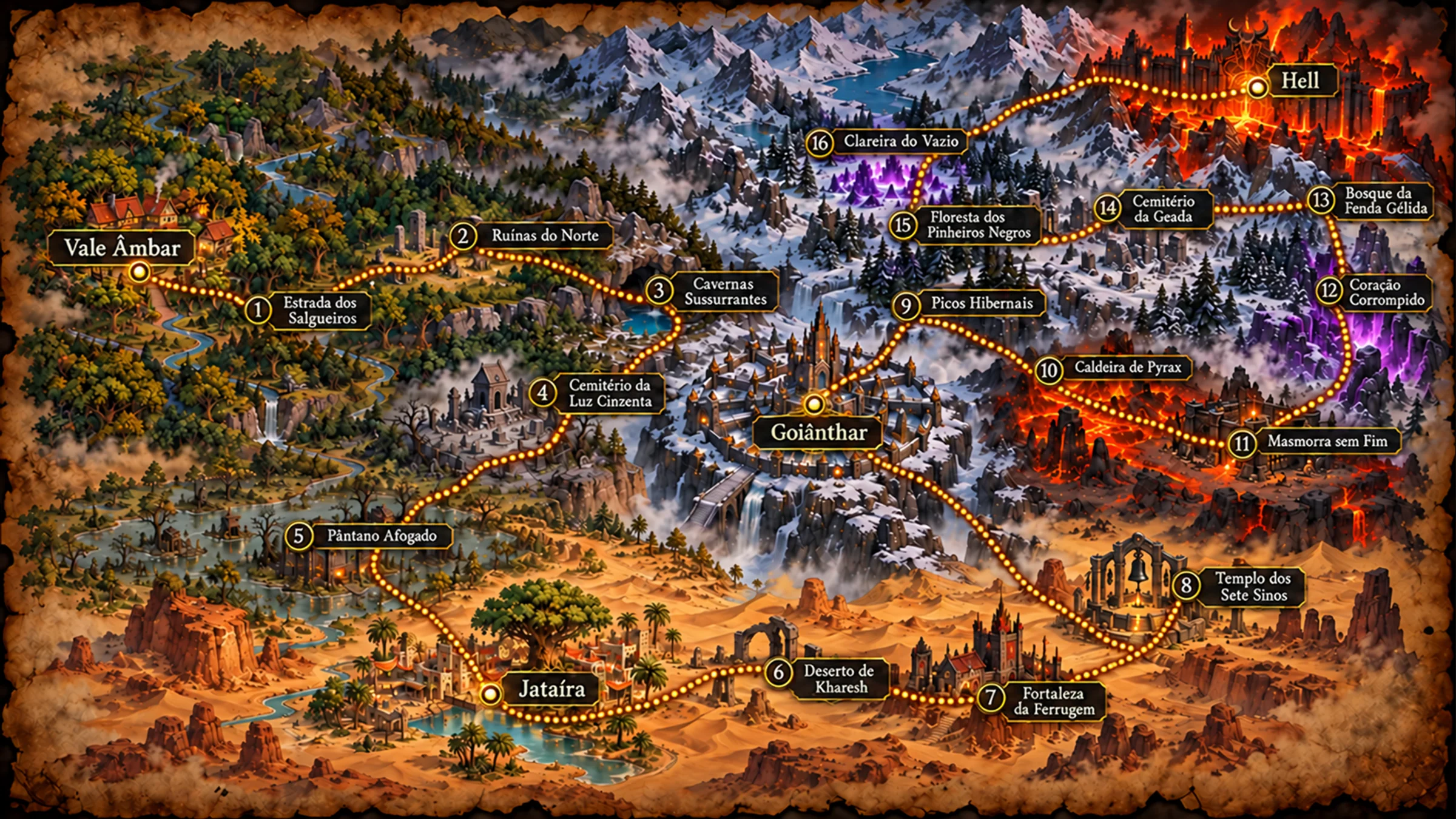 Mapa ilustrado do mundo do Draemony